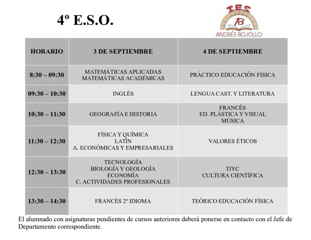 Examenes Septiembre Eso I E S Profesor Andr S Bojollo